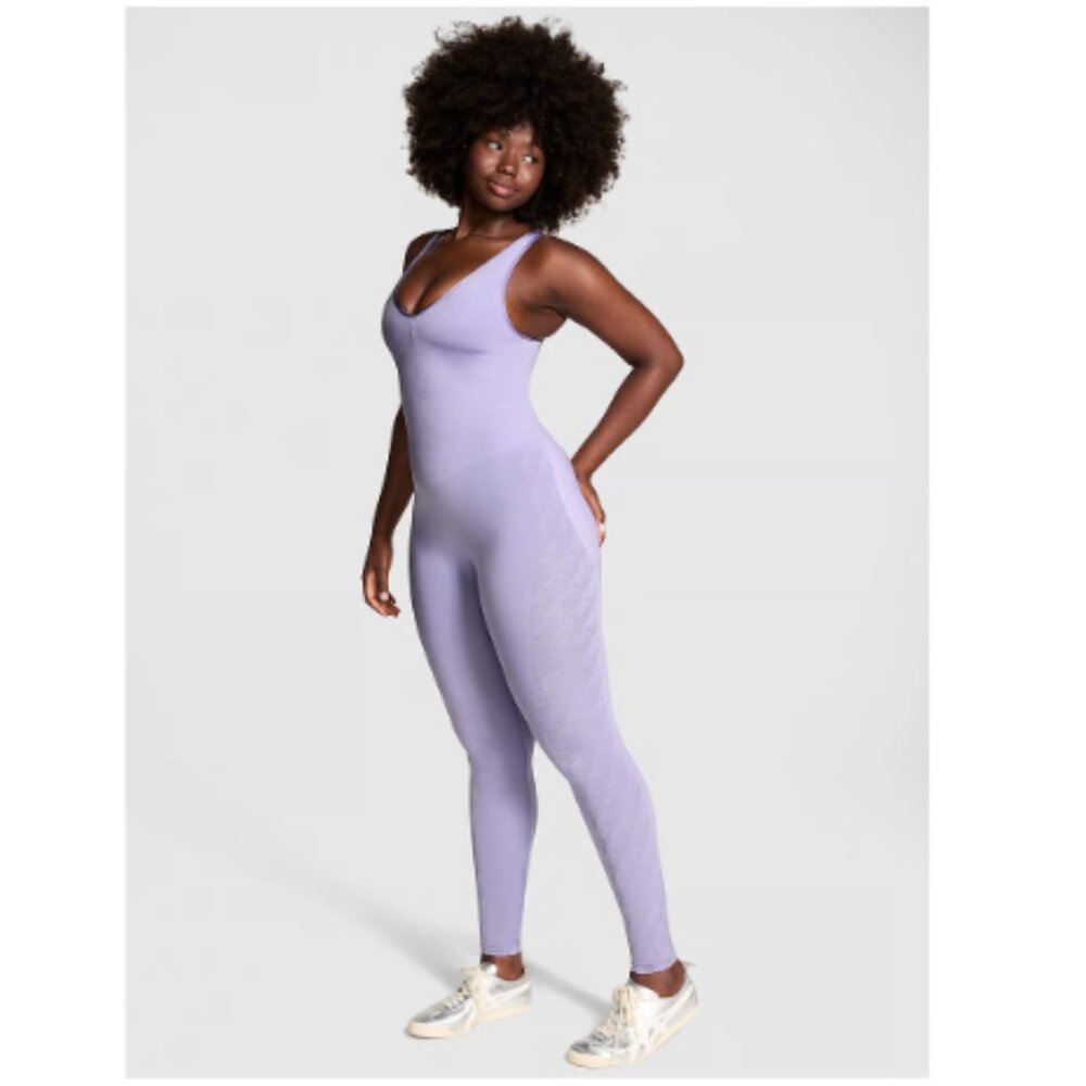 PINK Victoria's Secret Satin Seamless Plunge Onesie Workout Jumpsuit XXL NWT